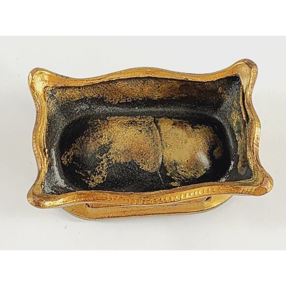 Rare Gold Brass Mini Trinket Coffin Chest Stamp Box 3 1/4" Home Art Decor Vtg - Picture 12 of 14